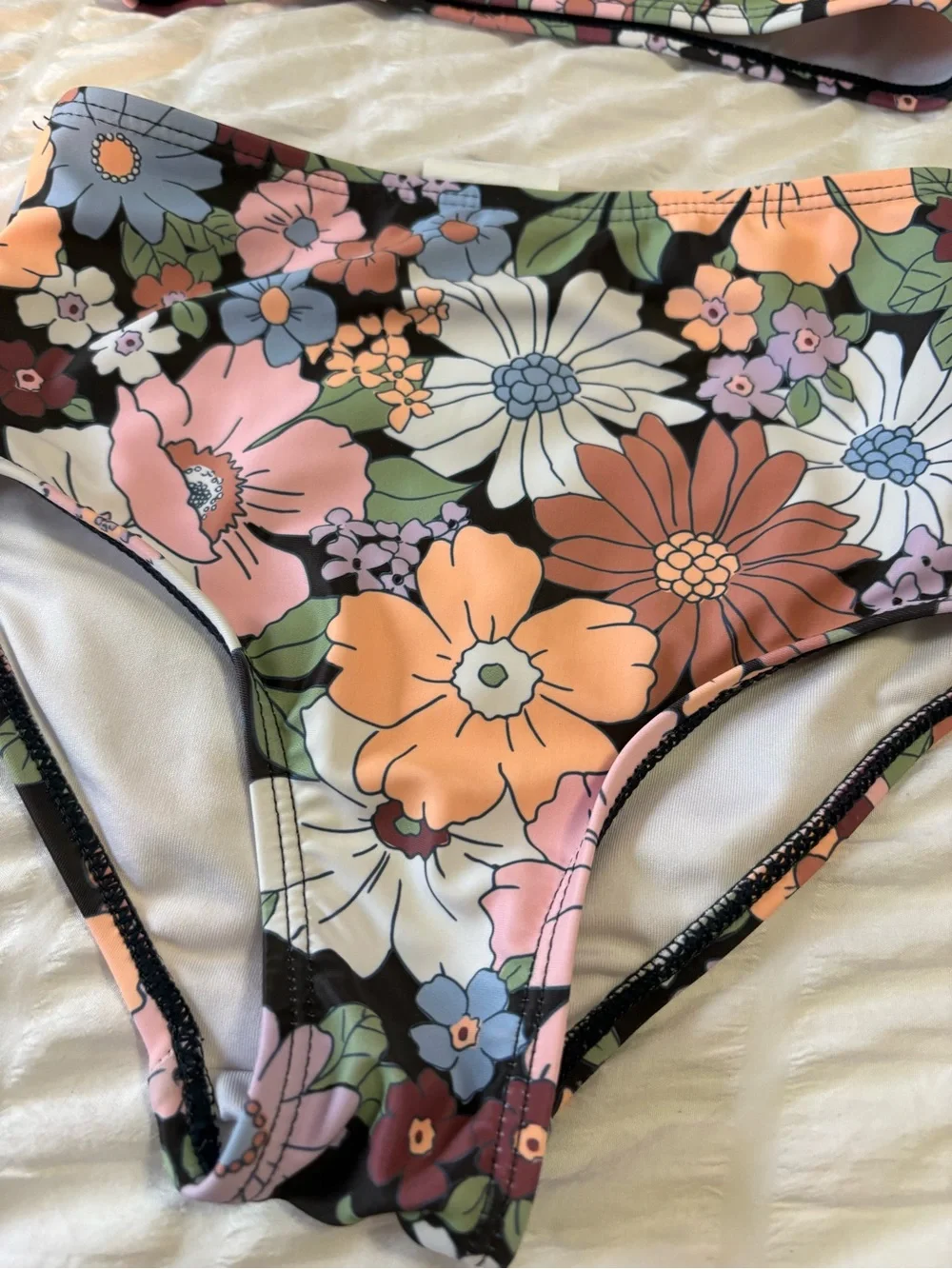 Cotton On Floral Puff-Sleeve Kids Bikini in Black, Pink, Peach & Green